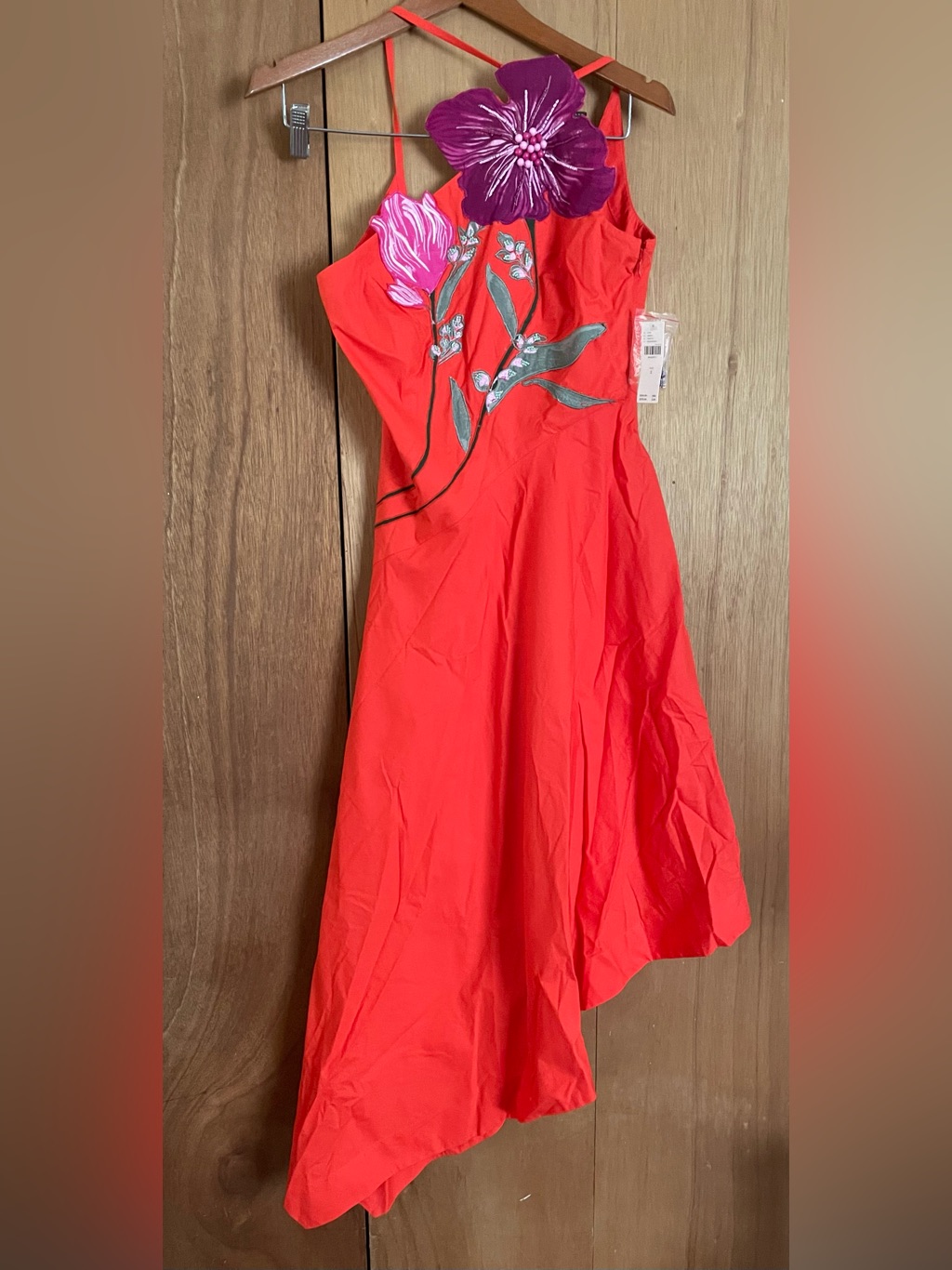 Anthropologie Red Asymmetrical Floral Slip Dress